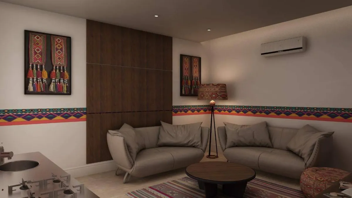 نموذج عن فن الخيامية على حوائط صالة الاستقبال