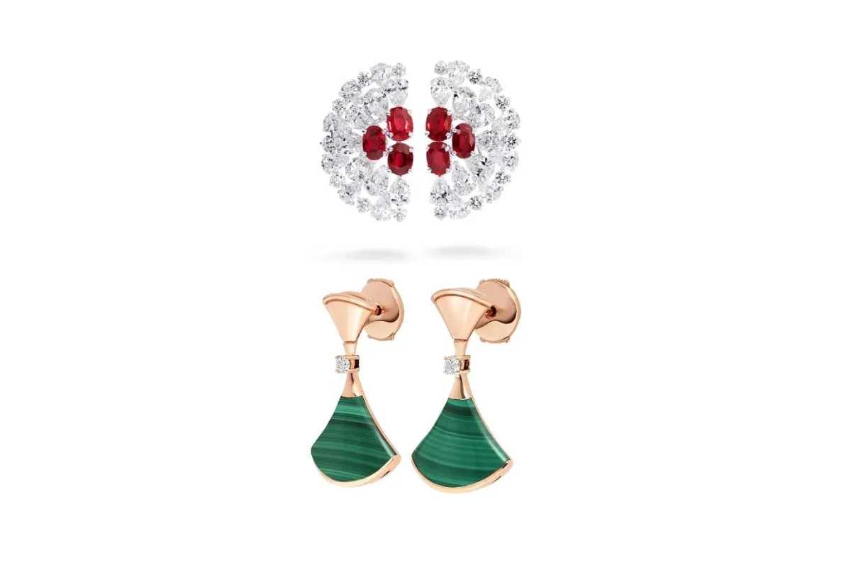 أقراط مروحية الشكل مرصعة بالأحجار الكريمة