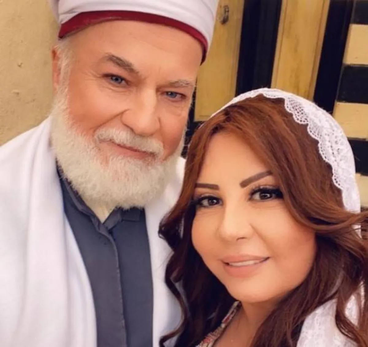 سحر فوزي وعادل علي من كواليس مسلسل "باب الحارة" - الصورة من حساب سحر فوزي على انستغرام 