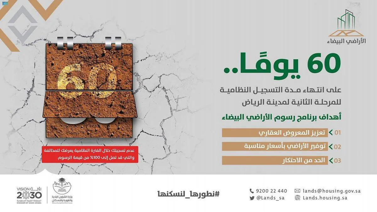 60 يوماً على انتهاء فترة التسجيل للمرحلة الثانية في الرياض - الصورة من واس