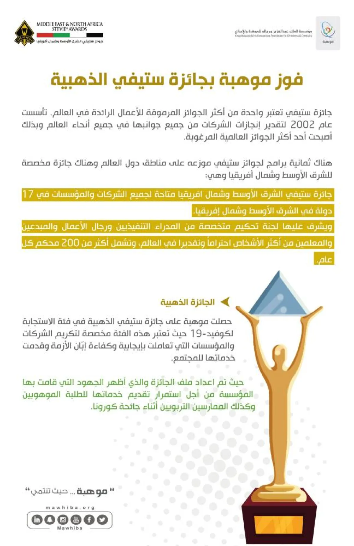 فوز موهبة بجائزة ستيفي الذهبية