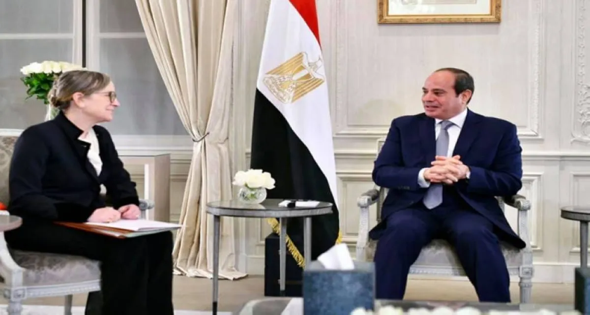 نجلاء بودن في لقاء في باريس مع الرئيس المصري السيسي الصورة من موقع اذاعة IFM