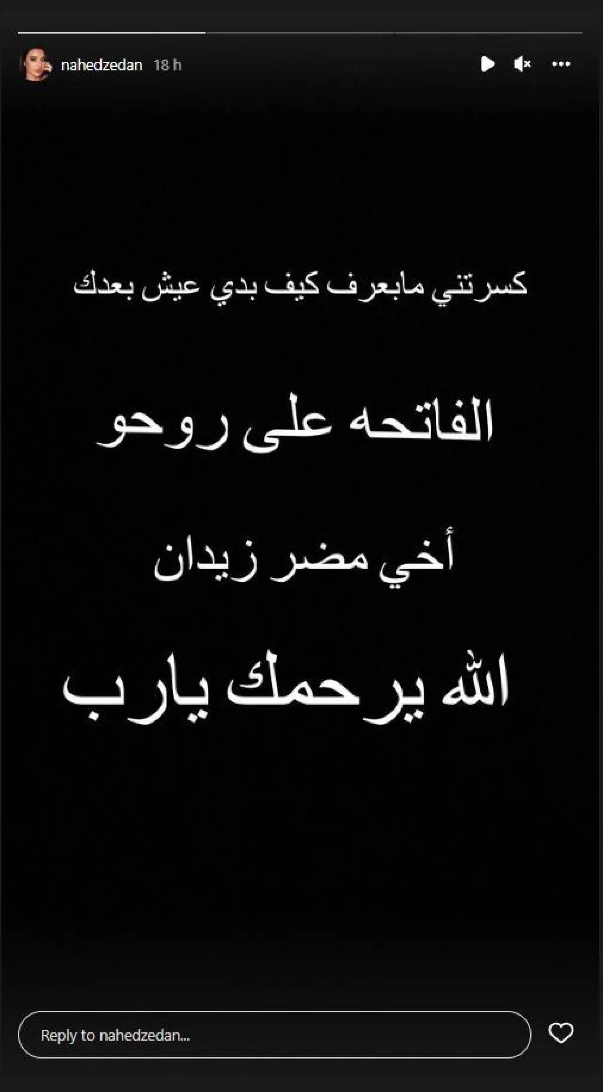 تعليق ناهد زيدان - الصورة من ستوري حسابها على انستغرام