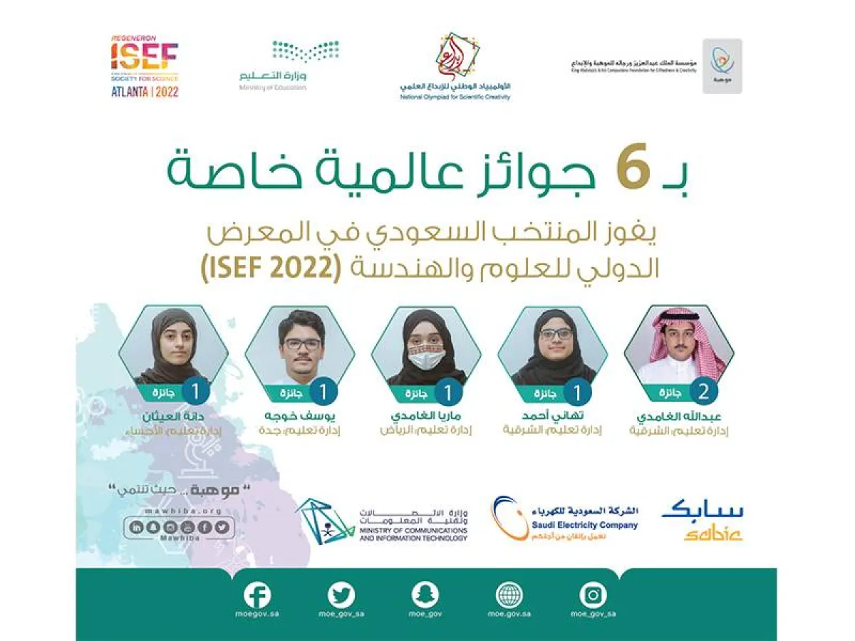 طلاب وطالبات المنتخب السعودي للعلوم والهندسة‬ يحصدون 6 جوائز عالمية خاصة في آيسف 2022‬