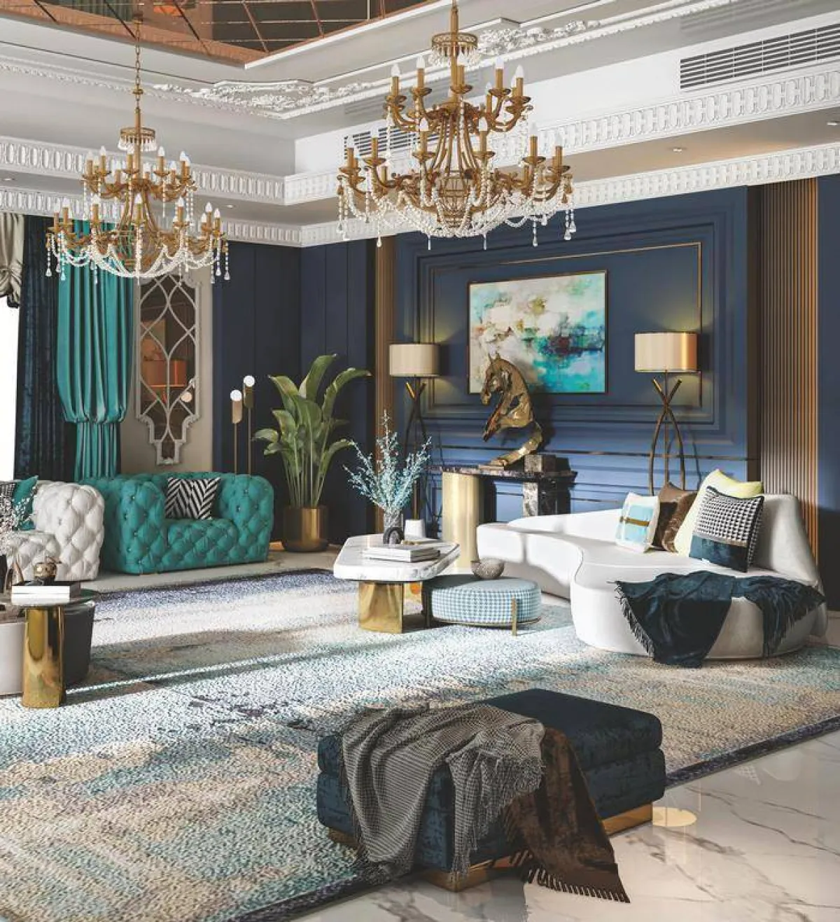 لوحة ديكور فخمة تتضمّن تدرّجات من اللون الأزرق