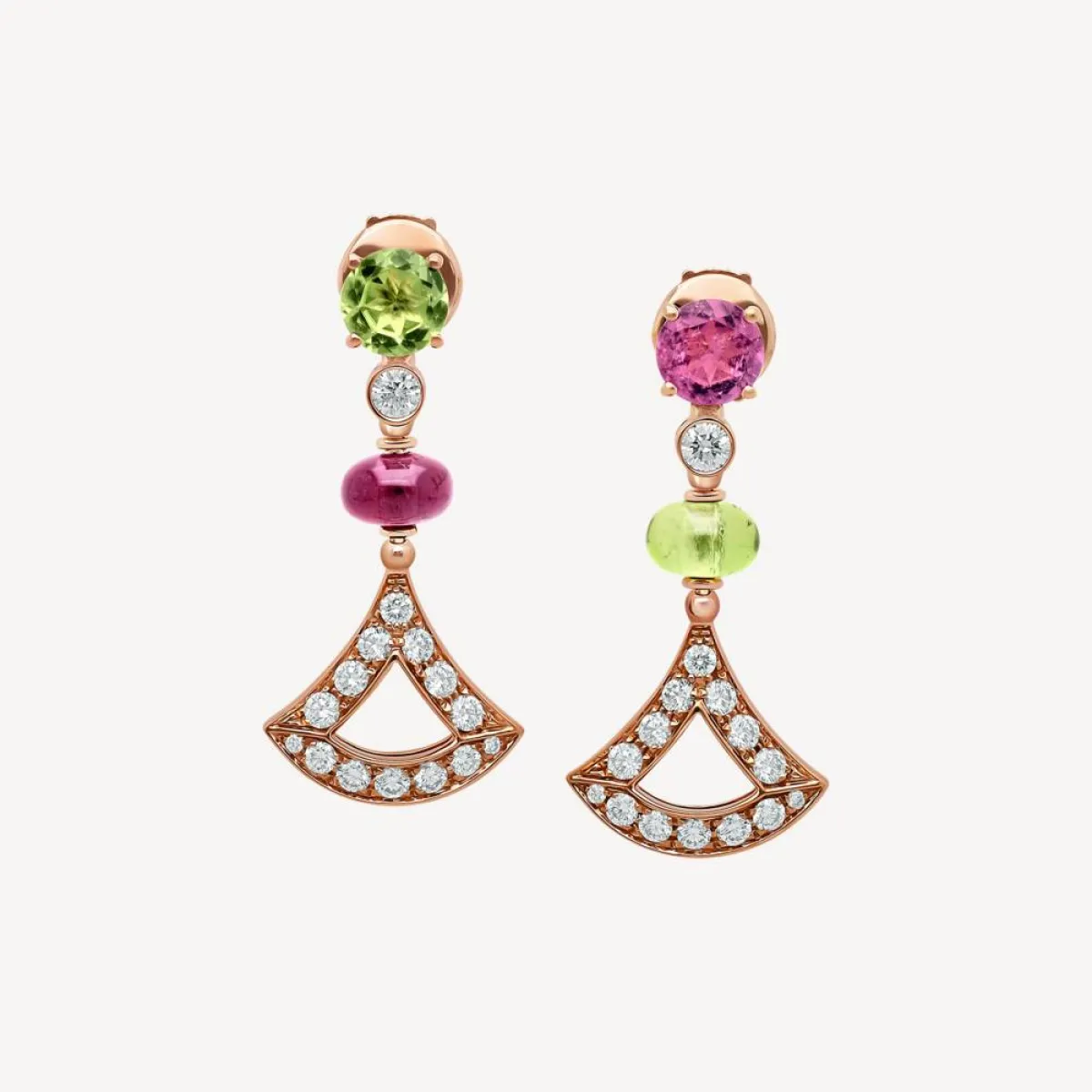 أقراط ذهب وردي مرصعة بالأحجار الكريمة من بلغاري Bvlgari