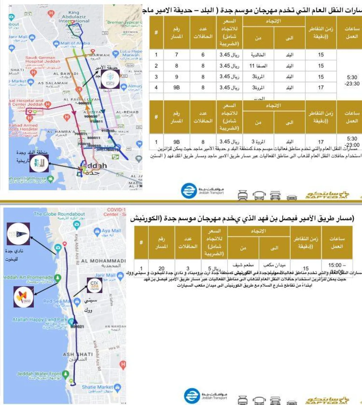 مسار حافلات النقل العام لموسم جدة