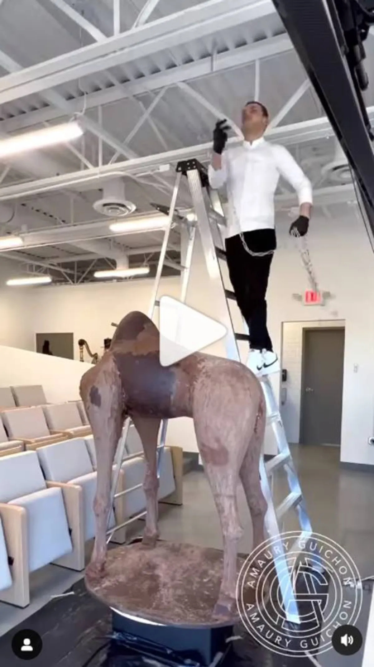 شيف فرنسي يصنع زرافة من الشوكولاتة.. ارتفاعها يتجاوز المترين