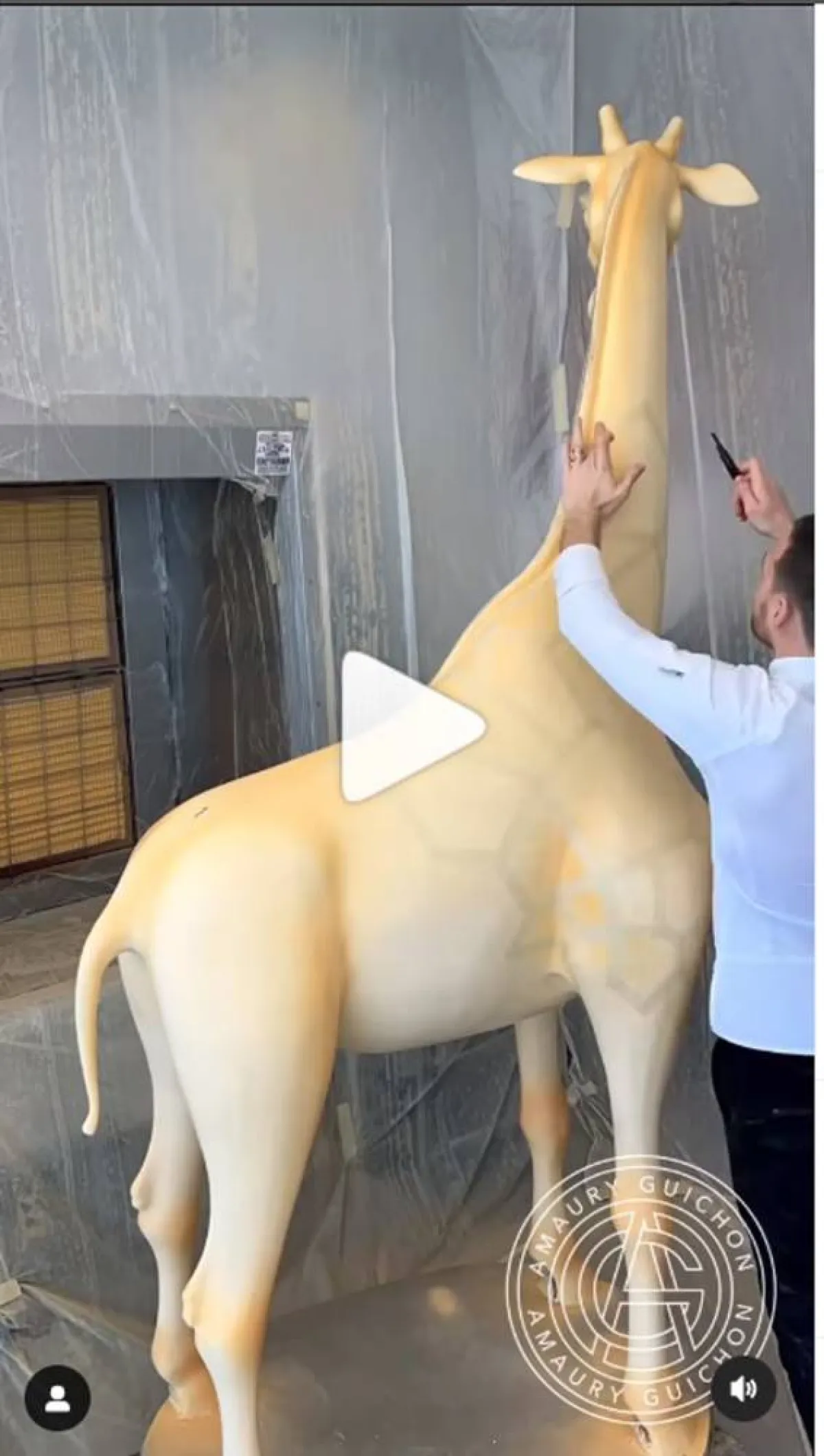 شيف فرنسي يصنع زرافة من الشوكولاتة.. ارتفاعها يتجاوز المترين