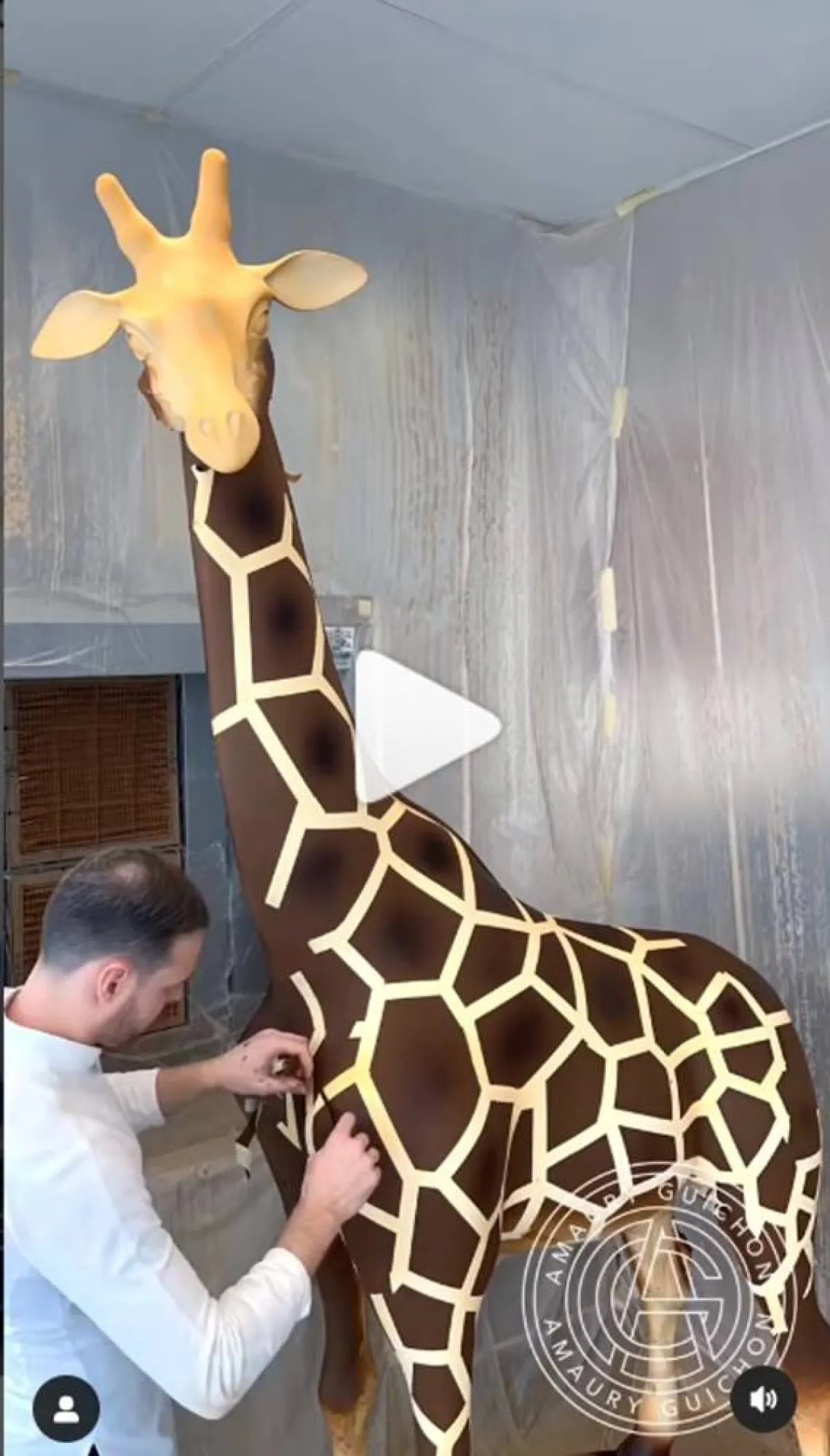 شيف فرنسي يصنع زرافة من الشوكولاتة.. ارتفاعها يتجاوز المترين