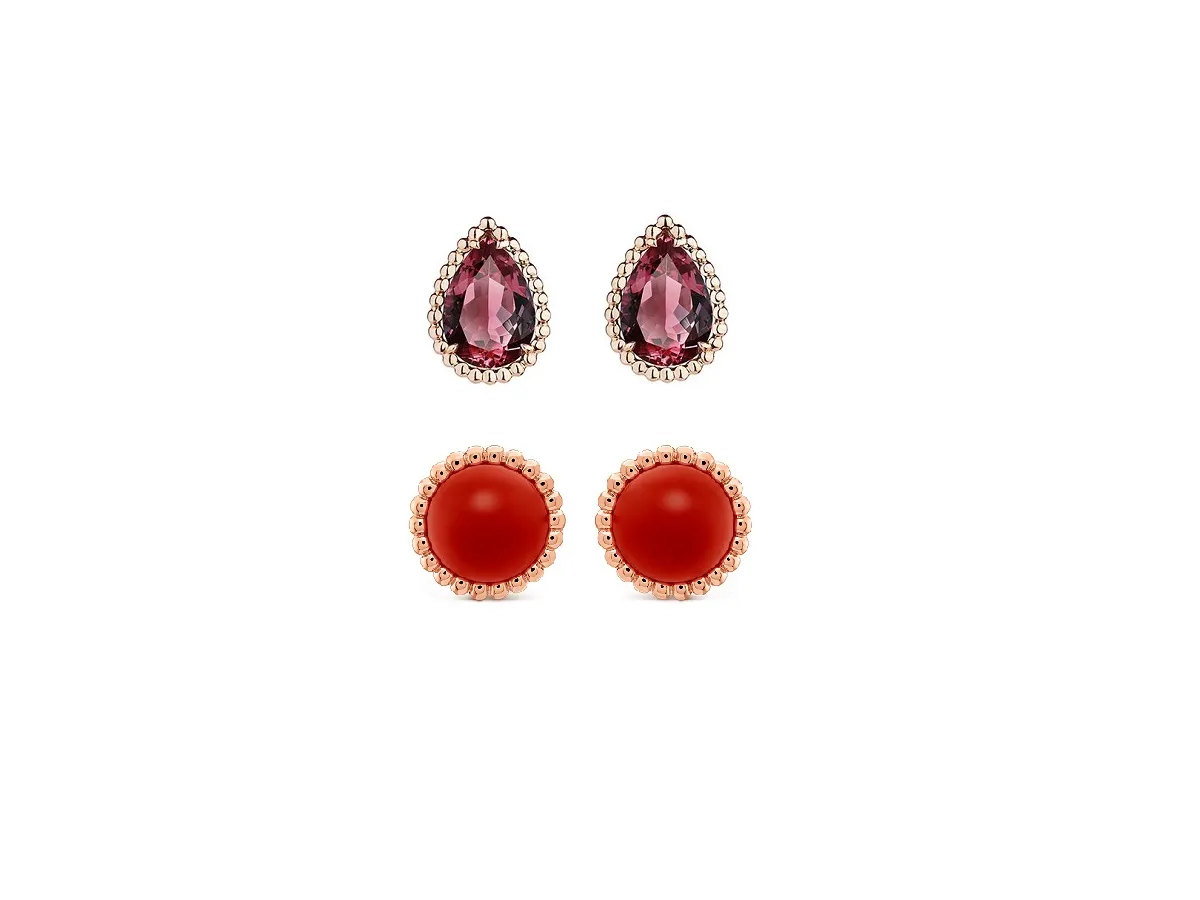 أقراط ذهب وردي مرصعة بالأحجار الكريمة لإطلالة راقية في صيف 2022