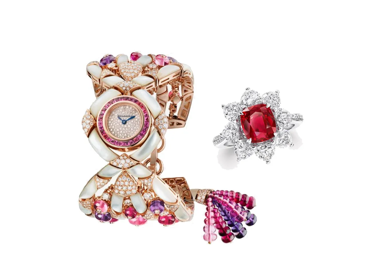 مجوهرات فاخرة مرصعة بالألماس والأحجار الكريمة الملونة للعروس