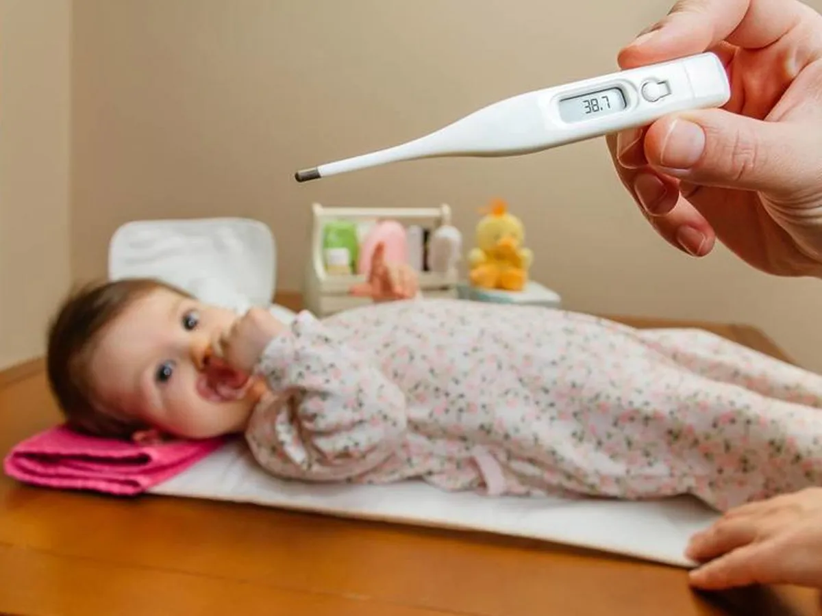 صورة لقياس حرارة الرضيع