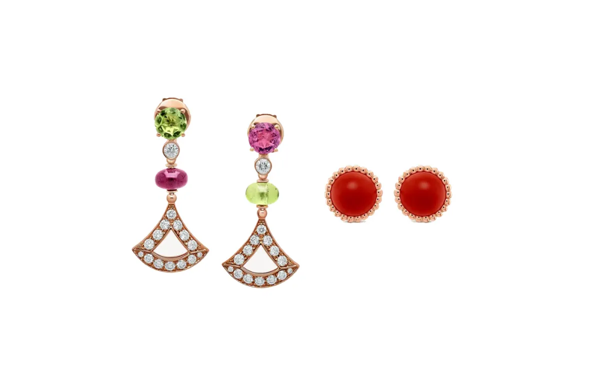 أقراط ذهب وردي مرصعة بالأحجار الكريمة لإطلالة راقية في صيف 2022