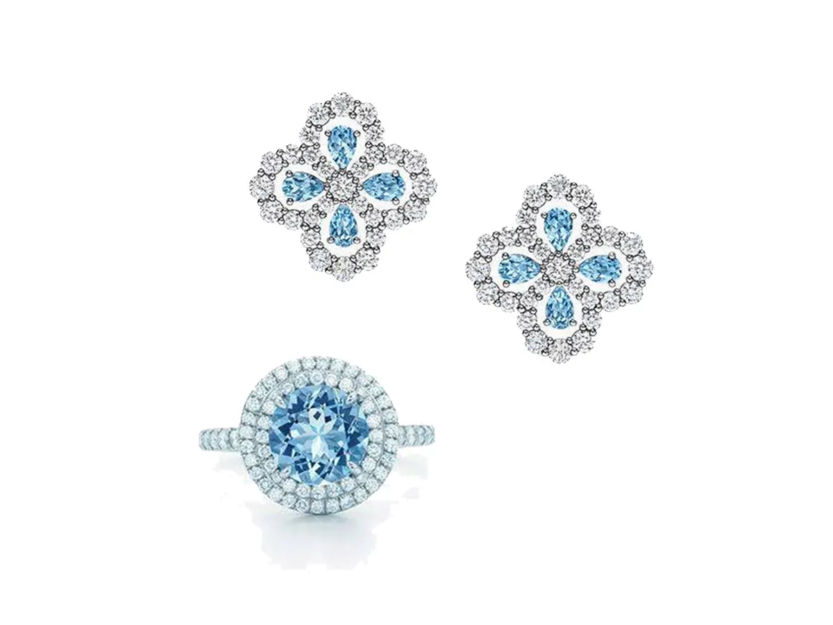 مجوهرات مرصعة بالأكوامارين لإطلالة ناعمة في شهر العسل