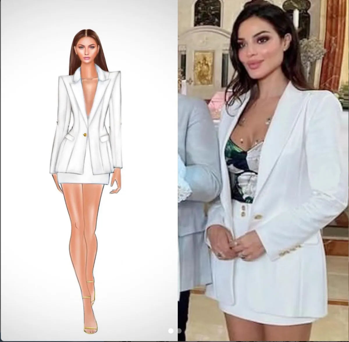 نادين نسيب نجيم ببدلة بيضاء من Glamoda- الصورة من حساب العلامة على إنستغرام