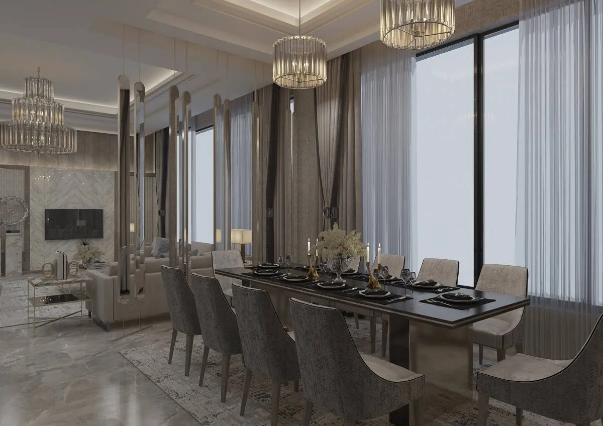 لا بدّ من تحقيق التناغم اللوني والشكلي والحجمي بين كل عناصر غرفة الطعام