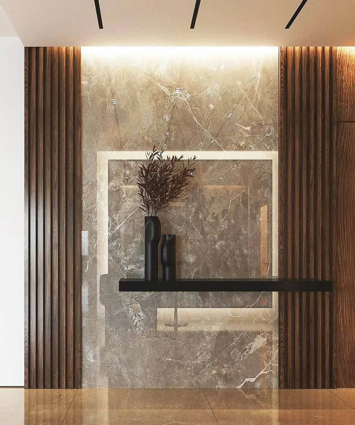 الخشب يُدمج بالرخام في الديكورات المعاصرة