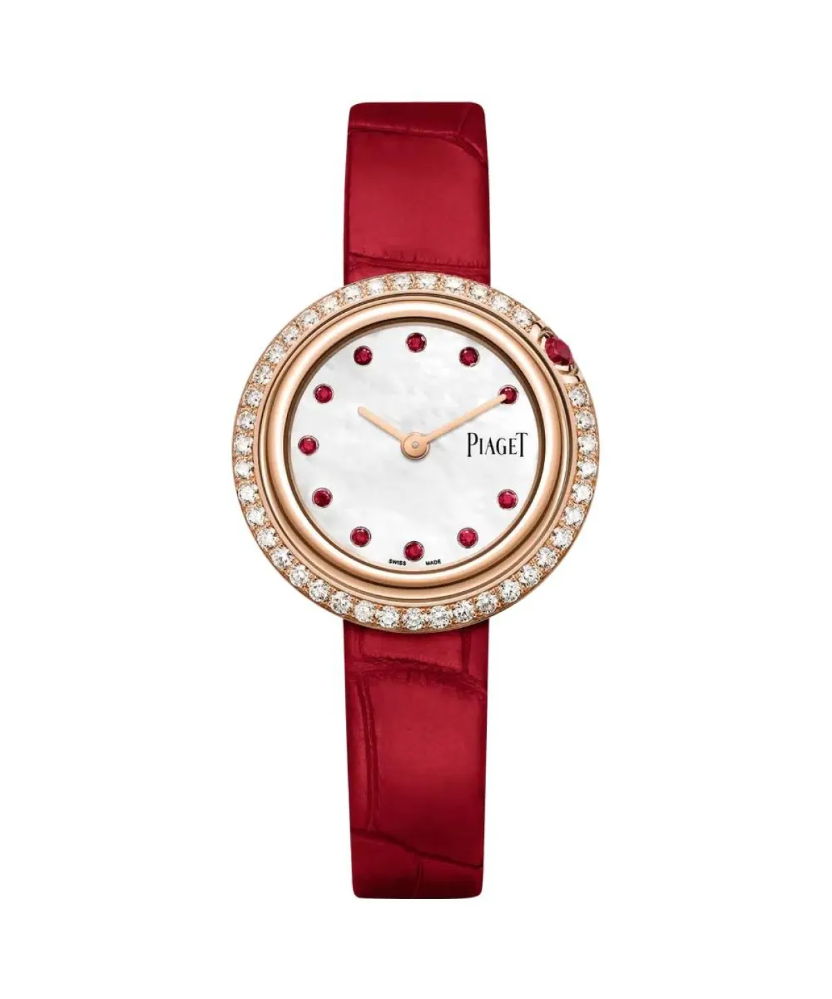 ساعة ذهب أبيض مرصعة بالألماس والروبي من بياجيه Piaget