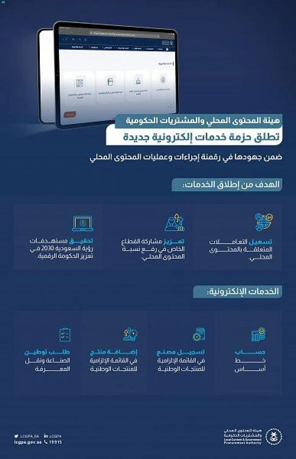 هيئة المحتوى المحلي والمشتريات الحكومية تطلق حزمة خدمات إلكترونية - مصدر الصورة واس