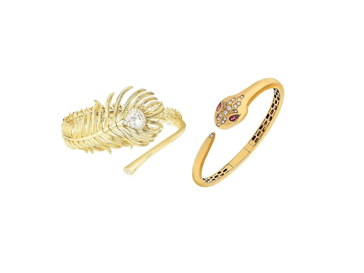 أساور ذهب أصفر مرصعة بالألماس لإطلالة فخمة لعروس صيف 2022