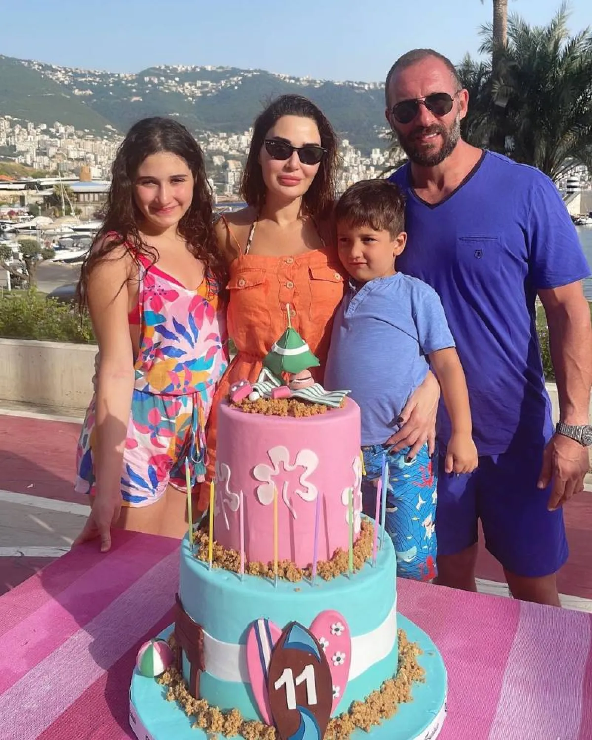 سيرين عبدالنور وزوجها فريد رحمة وولداهما تالية وكريستيانو - صورة من حساب سيرين على إنستجرام