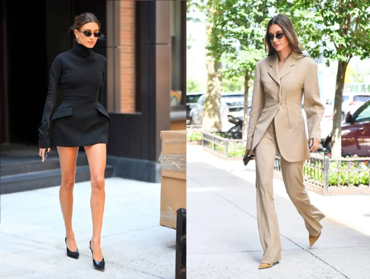 هايلي بيبر بإطلالات من Sportmax.. بدلة رسمية من مجموعة ربيع صيف 2022 وفستان لشتاء 2022 