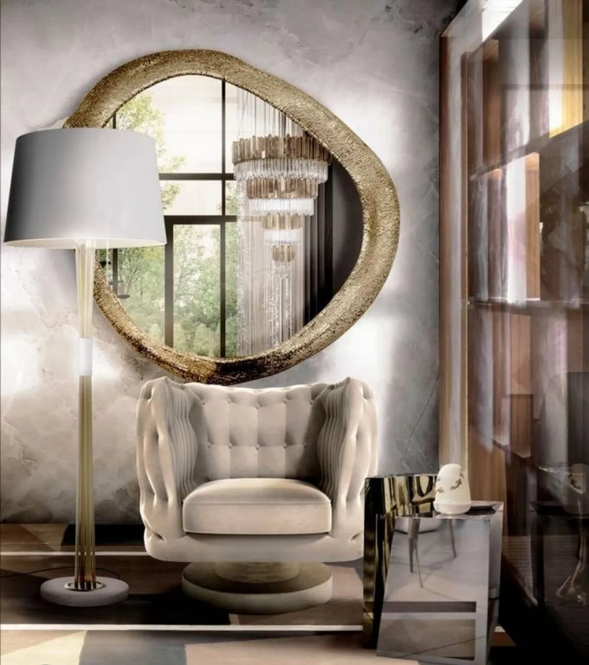 مرآة لافتة في الصالة 