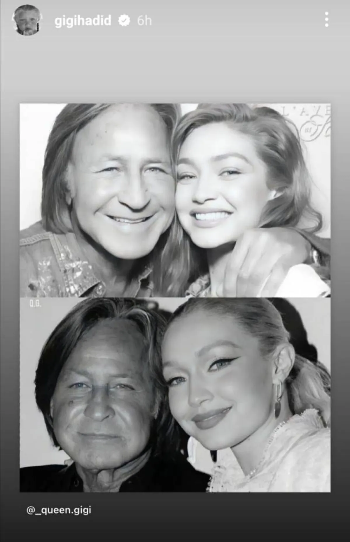 جيجي حديد تعايد والدها في يوم الأب- الصورة من قصص إنستغرام جيجي حديد