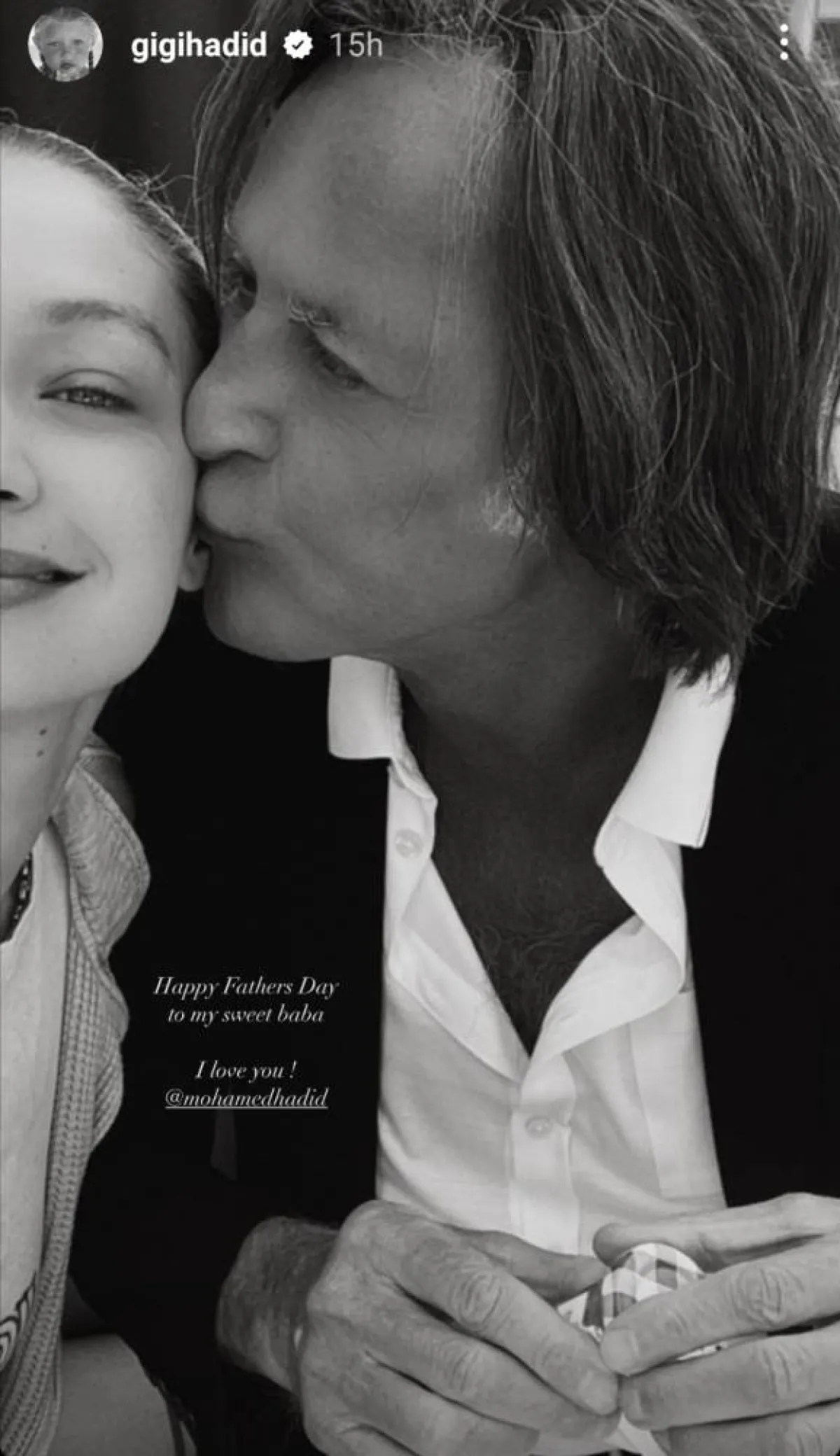 جيجي حديد وصورتها مع والدها بمناسبة يوم الأب- الصورة من قصص إنستغرام جيجي حديد