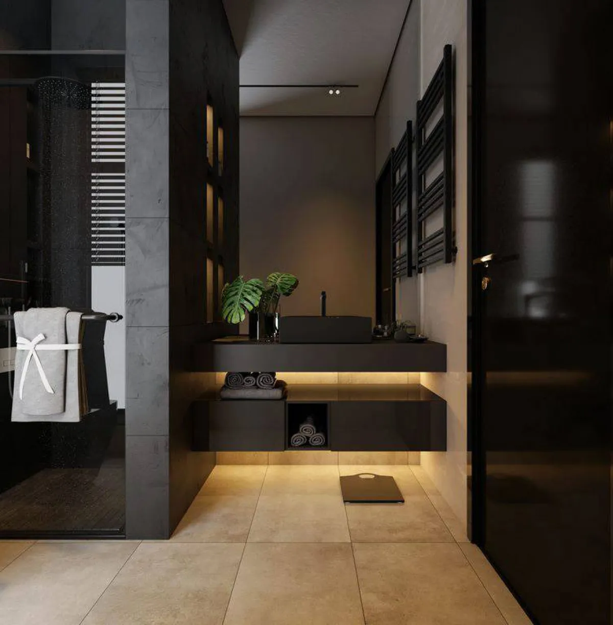 ديكورات داكنة في الحمّام الفخم