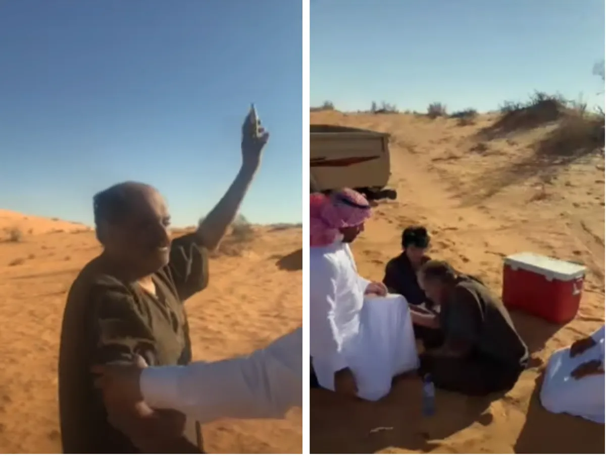 لحظة إنقاذ أب وابنه في حائل - الصورة من برنامج اليوم