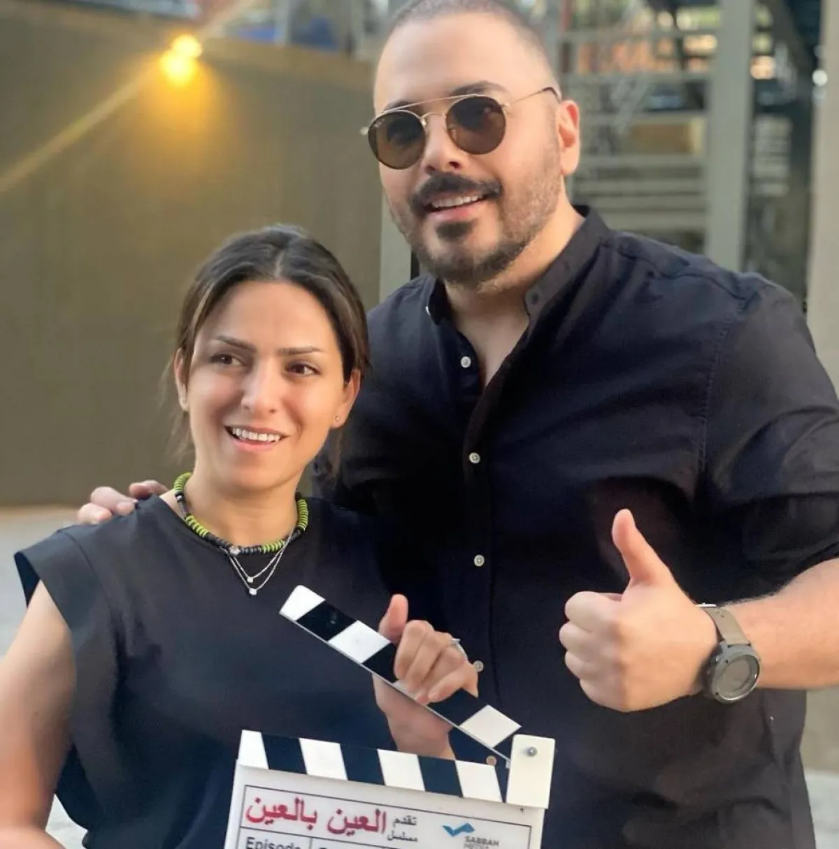 رندا علم مع رامي عياش من كواليس مسلسل"  العين بالعين "-  صورة من صفحتها الرسمية على انستغرام