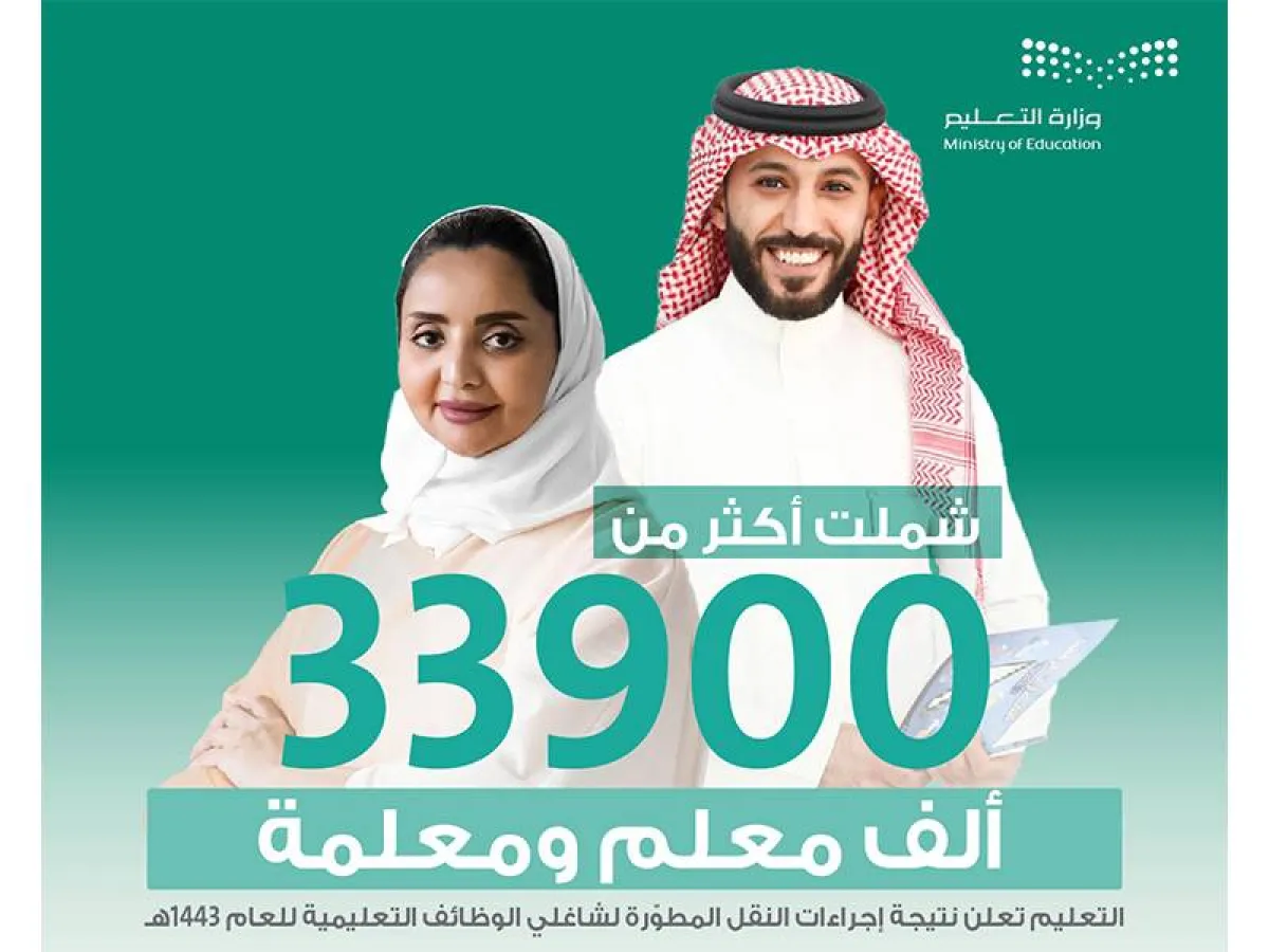 التعليم السعودية تعلن نتيجة إجراءات النقل المطوّرة لشاغلي الوظائف التعليمية للعام 1443هـ - الصورة من حساب الوزارة على تويتر