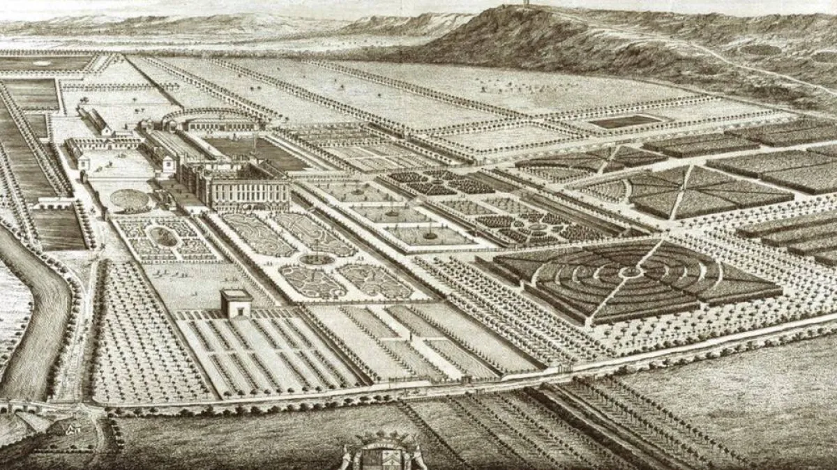 صورة حديقة عقار تشاتسوورث في ديربيشاير في القرن السابع عشر