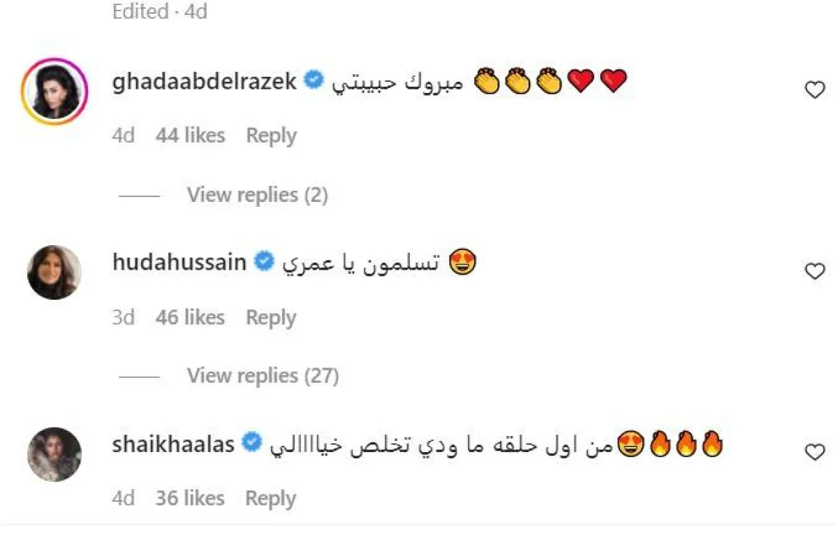 نجمات الوطن العربي يهنئون هدى حسين على مسلسل ست الحسن - سكرين شوت من حسابها على انستغرام