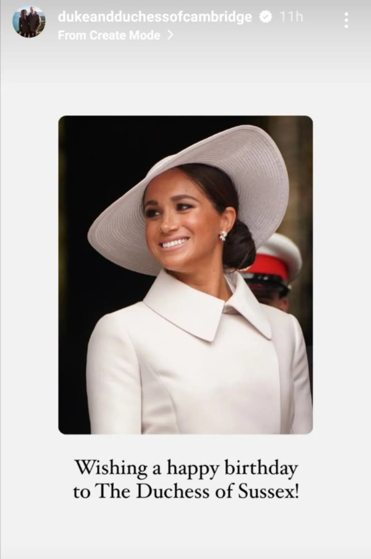 تهنئة دوق ودوقة كامبريدج لميغان ماركل في يوم ميلادها- الصورة من قصص إنستغرام Duke and Duchess of Cambridge