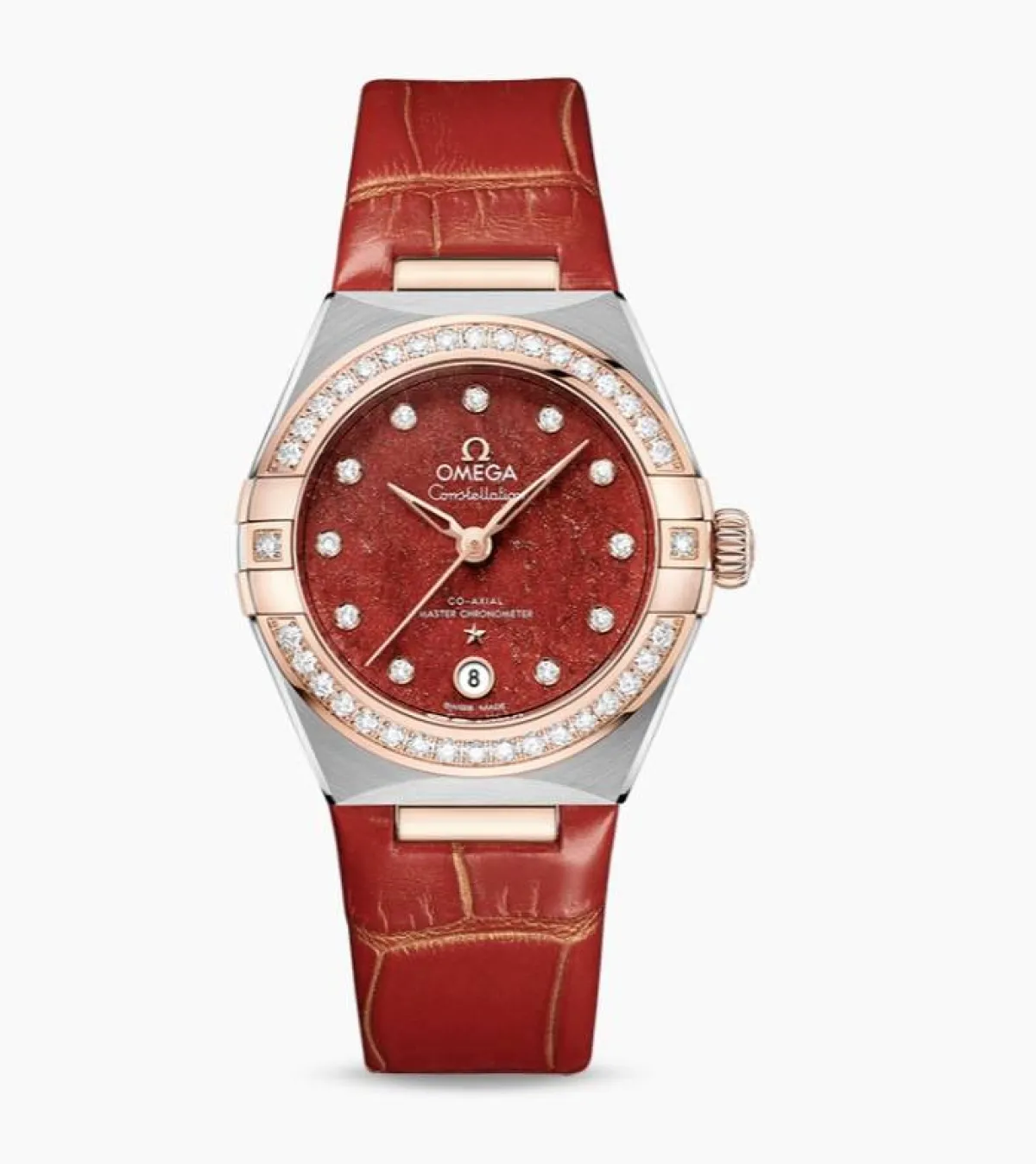 ساعة باللون الاحمر الجريء من Omega