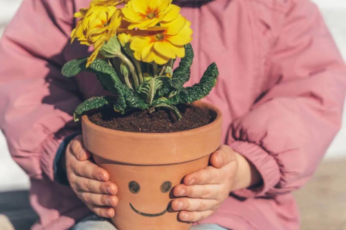 صورة لطفلة تحمل إصيصاً قامت بزراعته في المنزل