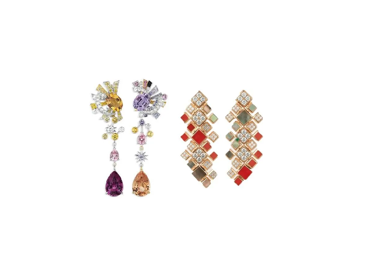 أقراط مرصعة بأحجار كريمة بأشكال وألوان غير متماثلة