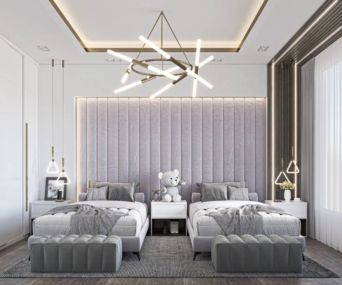 نموذج عن الحائط المنجّد في غرفة يشغلها طفلان