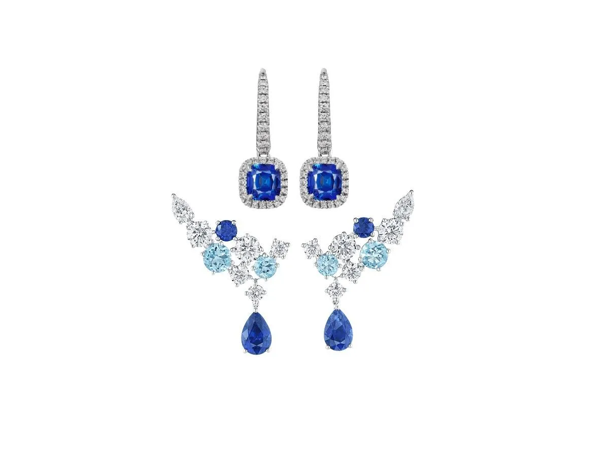 حجر الحب والإخلاص والحكمة.. أقراط مرصوفة بالياقوت الأزرق للعروس الباحثة عن الفخامة