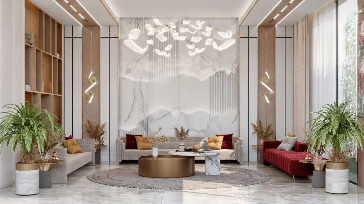 للإضاءة أهمّية في غرفة الاستقبال الفخمة