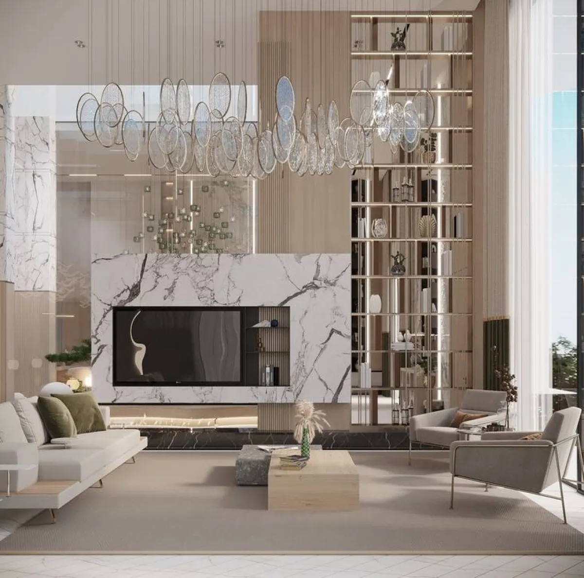 جدار التلفزيون في غرفة الاستقبال