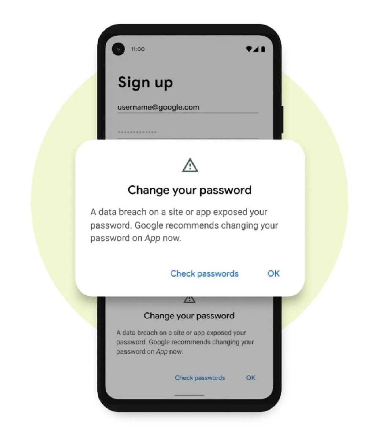 صورة من تحذير جوجل بشأن تغيير كلمة المرور