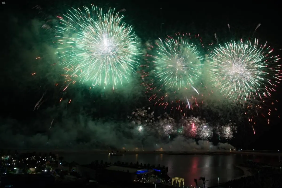 تظهر الصورة ألعاباً النارية احتفالاً باليوم الوطني