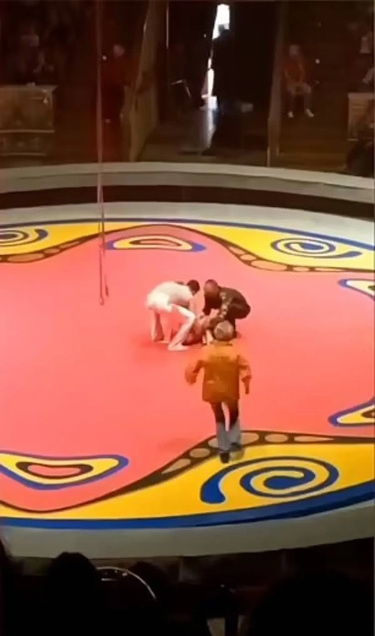 لاعبة سيرك روسية تسقط في الهواء أثناء تأديتها فقرة لتصاب ببعض الكسور