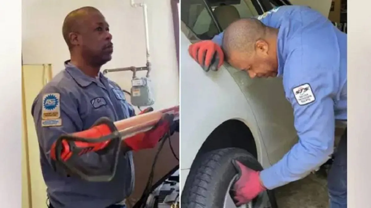 صورة الدكتور كارل ألامبي خلال عملله ميكانيكي سيارات