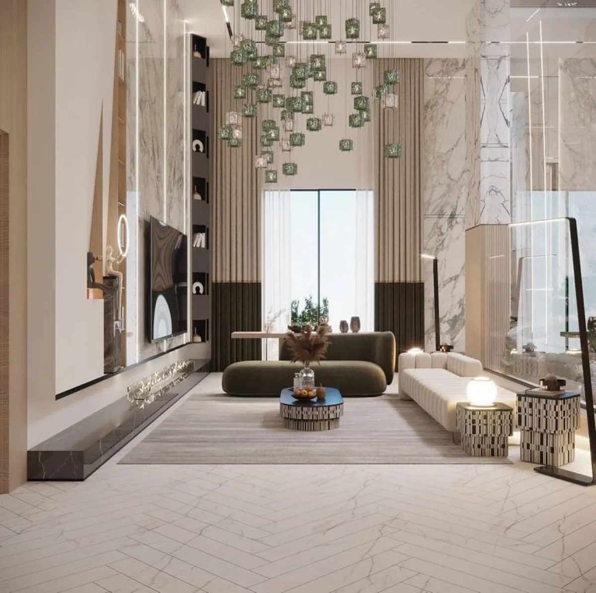 جدران مجلدة بالرخام في المجلس 