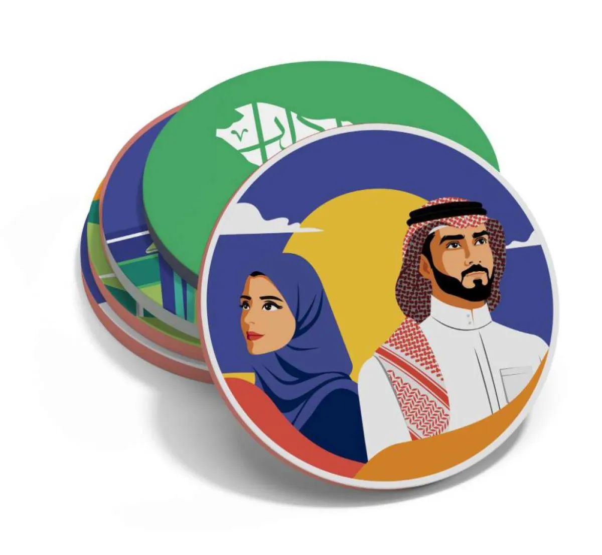 قواعد للأكواب مستلهمة من شعار اليوم الوطني السعودي